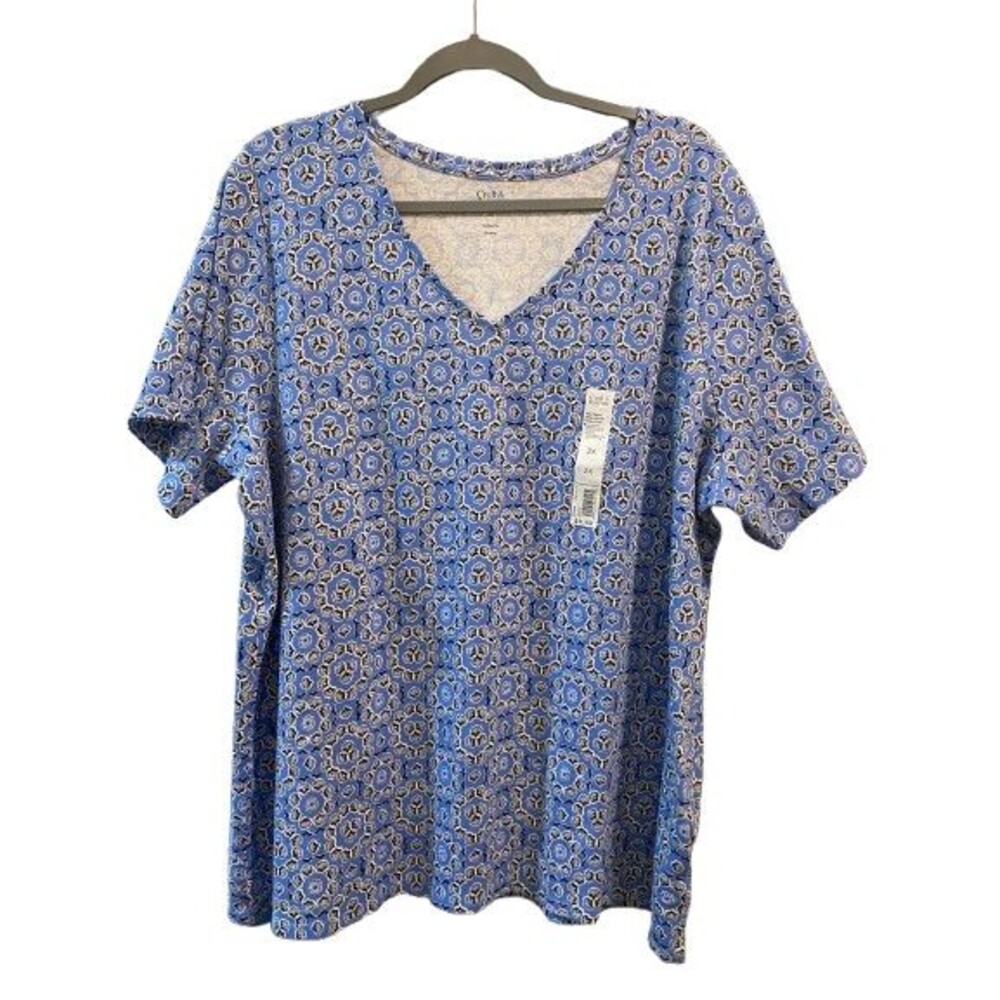 Women's 2X T-Shirt Classic Croft & Barrow V-neck Short Sleeve Cotton Blue